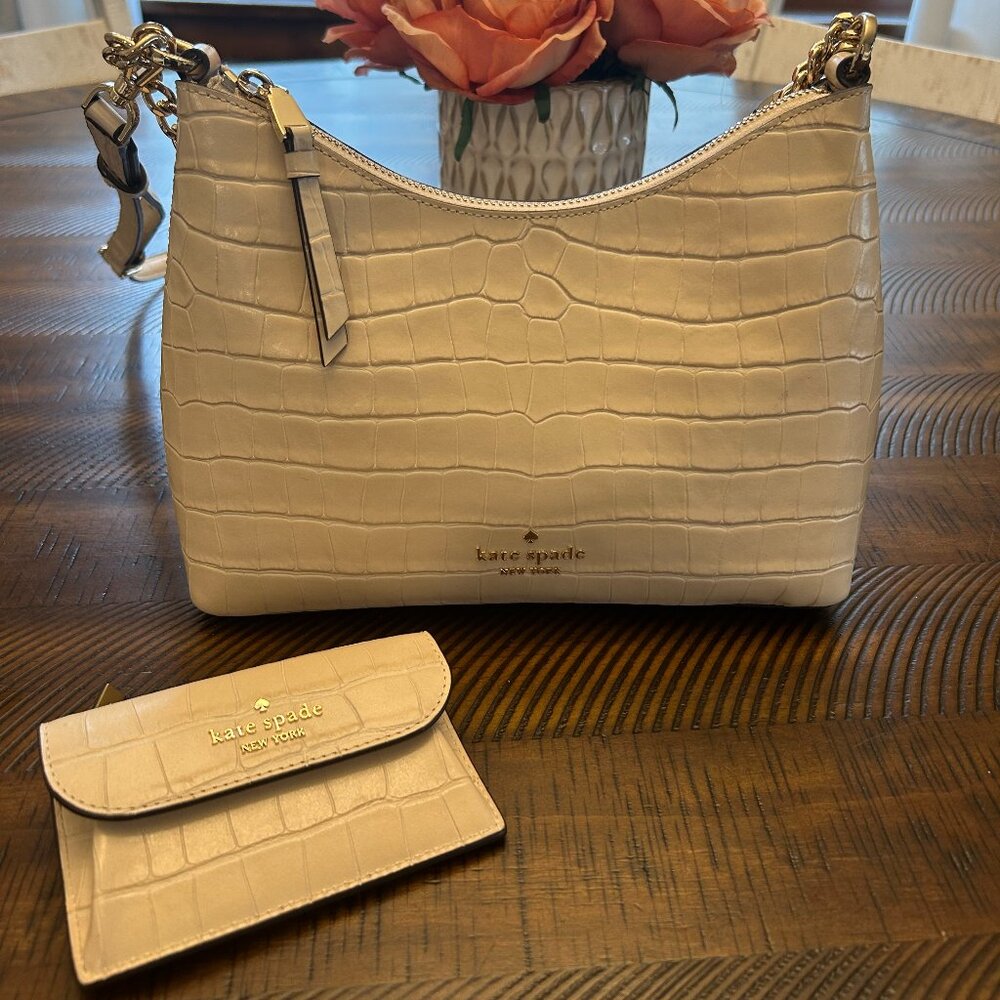 Kate Spade Ivory Leather Croc Crossbody with Wallet